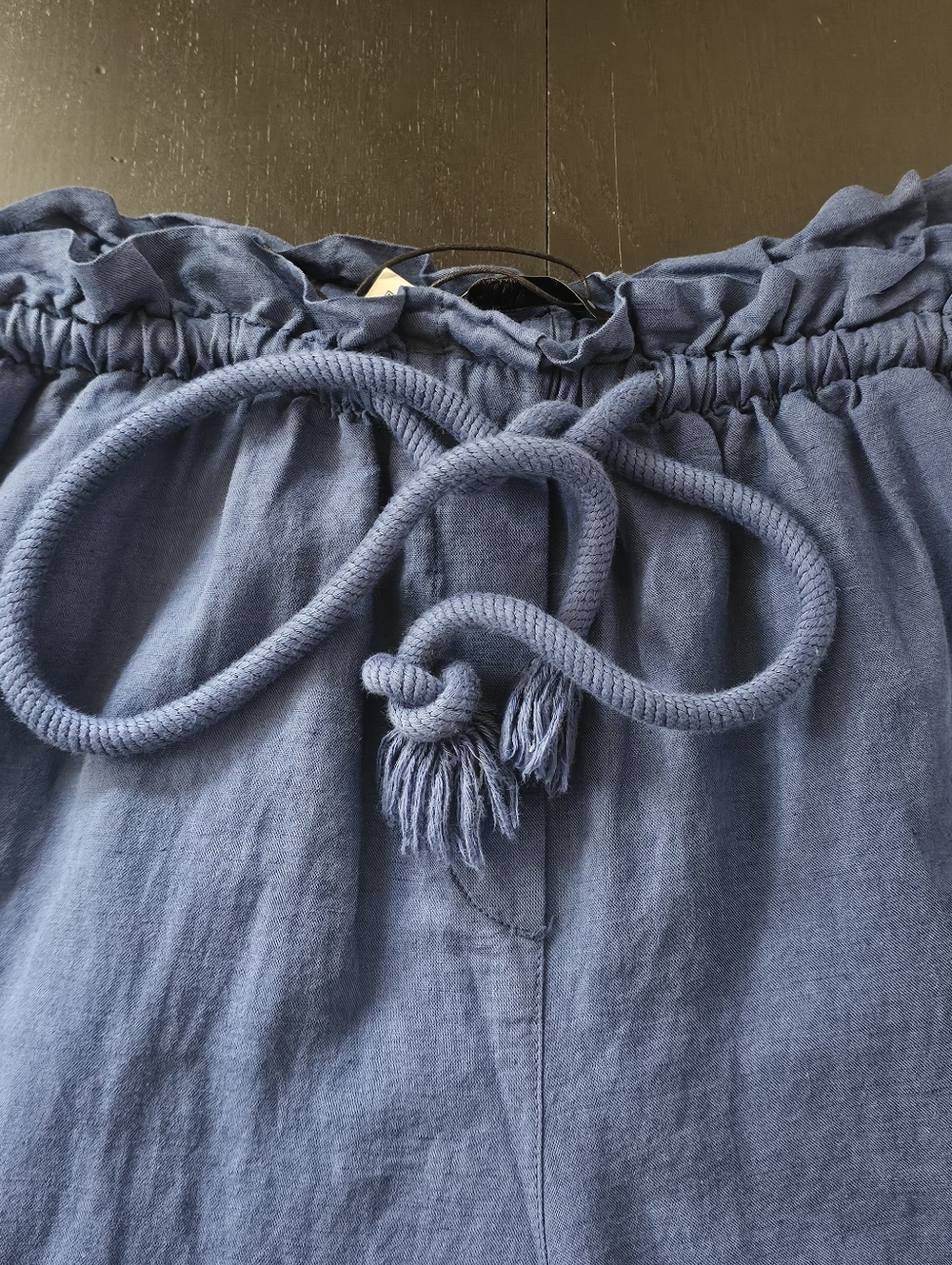 ZARA Navy Capri Pants Linen Cotton Blend Size L Oversized Drawstring Waist NWT - Picture 11 of 13